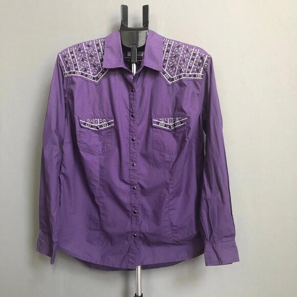 Panhandle Women's Purple Embroidered Western Ebony Snap Shirt Size Plus size 1X - Picture 1 of 8